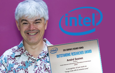 Photo d'André Seznec et logo Intel