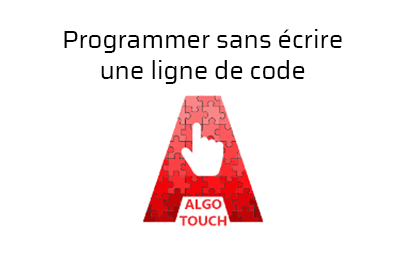 Logo AlgoTouch avec texte "Programmer sans écrire une ligne de code"
